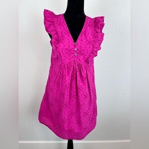 Loft Eyelet Button Ruffle Swing Dress Size SP